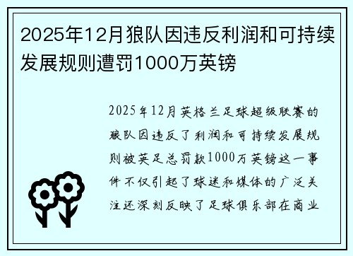 2025年12月狼队因违反利润和可持续发展规则遭罚1000万英镑